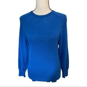 Stanley Blacker 100% merino wool rope pattern front size small sweater blue